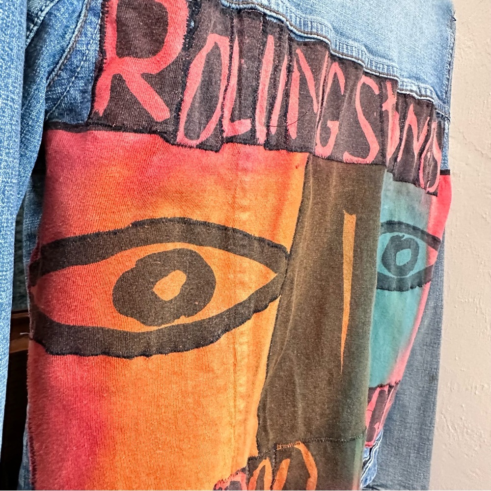 Upcycled Denim Jacket With Rolling Stones Voodoo Lounge Design - Picture 2 of 13